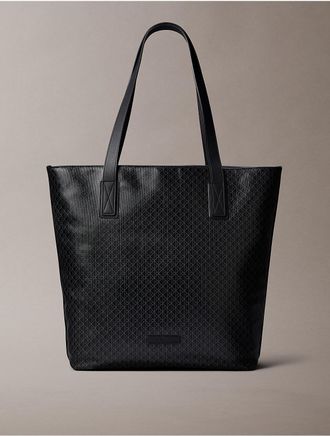 Calvin Klein Mens Allover Emblem Logo Tote Bag - Black