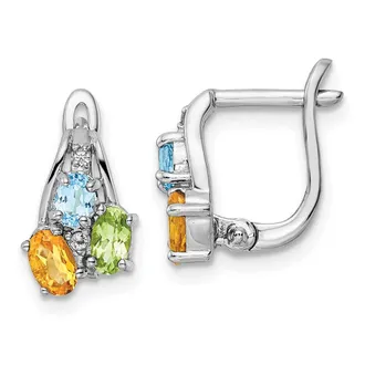 Diamond2Deal Sterling Silver RH-plated 1.50 Ct Multi Gemstone Hinged Hoop Earrings