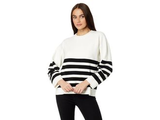 English Factory Stripe Round Neck Sweater Womens Clothing Ivory/Black : XS, Nylon/Polyester/Viscose