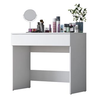 Dmora Toiletta Fele, Mueble De Maquillaje Con Espejo, Un Caj&oacute;n, Tapa De Madera Melaminada, 90x45x77h Cm Blanco