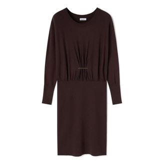Motivi Gebreide jurk met draperie - Dames - Jurken - Bruin - Maat: XS Nylon