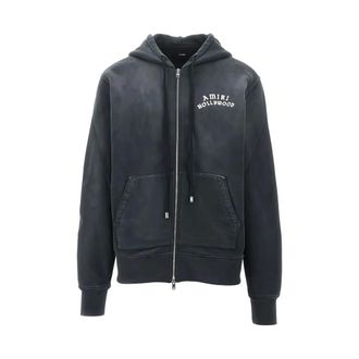 Amiri Zip-throughs, male, Black, M, Black Zip Hoodie with Embroidered Logo