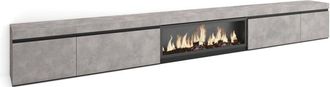 Skraut Home Mueble Tv, Televisi&oacute;n, Muebles De Sal&oacute;n, Almacenaje, 368x45x35, Chimenea El&eacute;ctrica Xxl, Estilo Moderno, Gris Cemento - Skraut Home