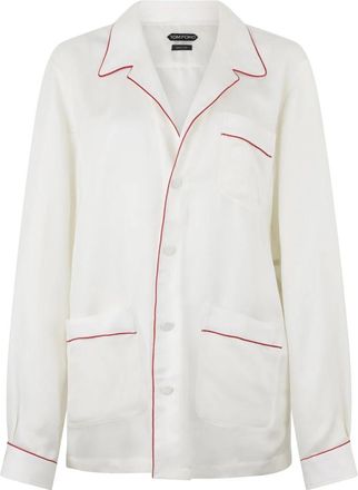Tom Ford Silk Twill PJ Shirt - Dames - Pyjama - Wit - S - Satijn - Nachtkleding