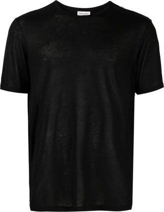 Saint Laurent T-Shirts, male, Black, L, Round Neck T-Shirt in Black