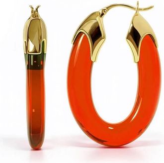 Gold & Honey Womens Carved Oval Lucite Birthstone Hoop Earrings In January - Garnet