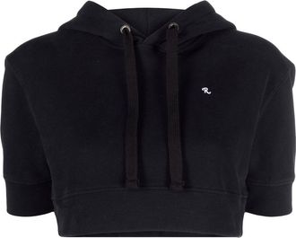 Raf Simons cropped short-sleeve hoodie - women - Cotton - M - Black