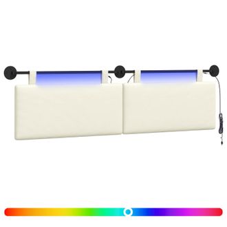 vidaXL Cabecero Colgante Con Luz Led Crema Tela De Pana Vidaxl