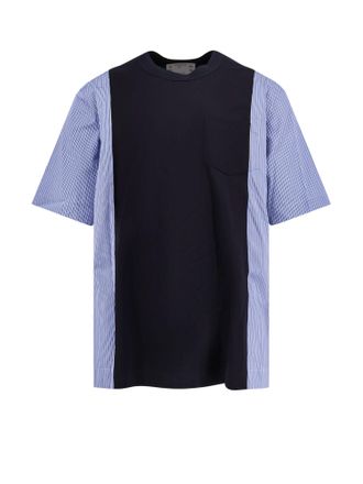 sacai Cotton Jersey T-Shirt With Popeline Inserts-Uomo