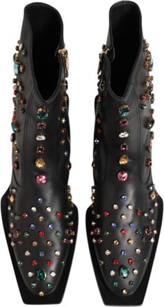Dolce & Gabbana Black Crystal Embellished Men Short Boots Shoes 100lf