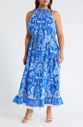 Sugarlips Kimana Floral Cotton Maxi Dress in Cobalt-Combo at Nordstrom, Size 1X