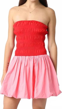Olivaceous Sweetheart Strapless Bubble Hem Dress In Pink/red
