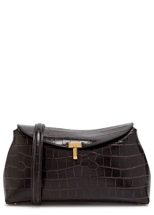 Toteme T-lock Crocodile-embossed Leather Clutch - Dark Brown - One Size