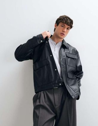 Asos Giacca oversize in pelle sintetica nera-Nero