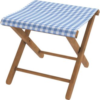 Vent de Boh&egrave;me Taburete plegable de eucalipto y tela outdoor vichy azul