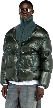 Diesel Down puffer jacket in ripstop with ribbed collar - Winter Jackets - Man - Green