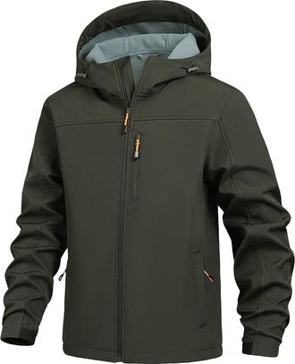 Generic Mens Waterproof Jackets,Lightweight Windbreaker Softshell Jacket,Full Zip Detachable Hood Outdoor Raincoat with Pockets,Solid Color Loose Casual Mens 