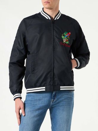 MC2 Saint Barth Man Blue Navy Jacket With Parrots Embroidery
