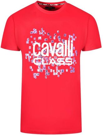 Cavalli Mens Scales Design Logo Red T-Shirt Cotton - Size X-Large