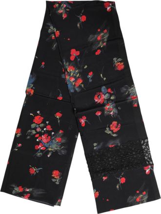 Dolce & Gabbana Womens Black Floral Print Neck Warmer Wrap Scarf Silk Cotton