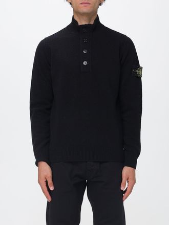 Stone Island Wool High-Neck Sweater with Compass Logo Patch and Button Closure