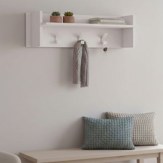 Dmora Muebles De Entrada Dkornvi, Perchero Con 3 Ganchos, Estante De Almacenamiento De Pasillo, 100% Made In Italy, 90x29h34 Cm, Blanco - Dmora