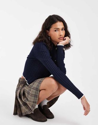 Tommy Jeans Cardigan blu navy con zip e logo della bandiera in microcavo