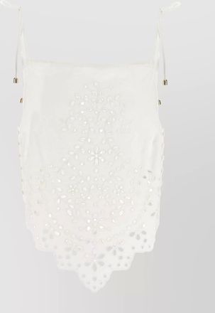 Self Portrait embroidered cotton spaghetti-strap top