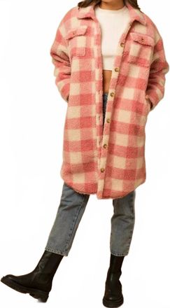 Gilli Buffalo Plaid Sherpa Shacket In Candy Cream And Pink