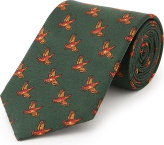 Oliver Brown Pure Silk Flying Grouse Tie - Green