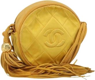 Chanel Pre-owned Vintage Satin Shoulder Bag - Dames - Vintage Schoudertas - Geel - ONE Size - Leer - Vintage