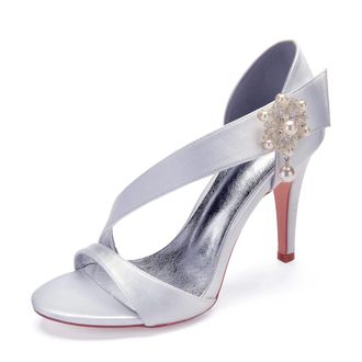 Generic Wedding High Stiletto Heels Heeled Womens Sandals Bridal Sexy Open Toe Heels Daily Party Dress 10.5Cm,White,3 UK