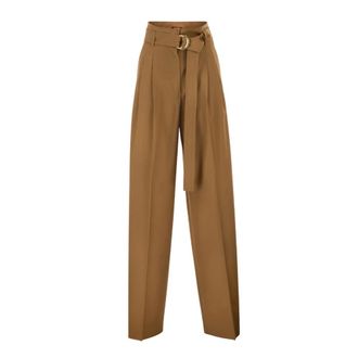 Max Mara Broeken, Dames, Beige, M, Wol, Uitlopende broek