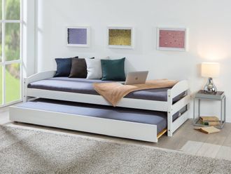 Dmora Dmora Lit Simple Avec Deuxi&egrave;me Lit Relevable, En Pin Blanc Massif, Cm 209x97x62