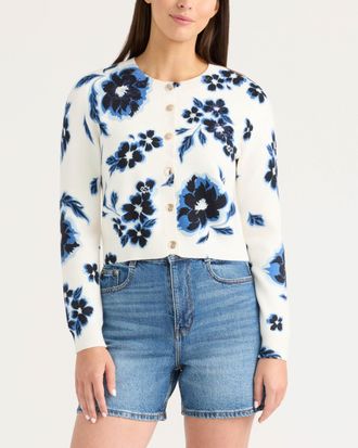 Ellen Tracy Ellen Trancy Womens Floral Printed Button Front Cardigan