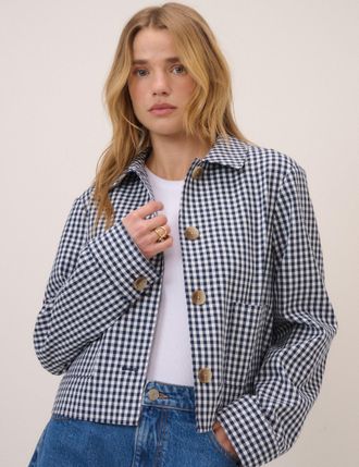 Nobody's Child Navy Gingham Front Pocket Jacket