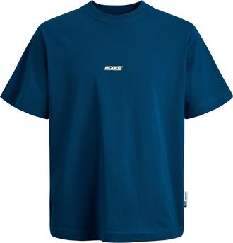 Jack & Jones Plus Size T-Shirt JCOCLUB BACK TEXT PRINT TEE SS CN PLS, Herren, Gr. 4XL, poseidon, Jersey, Obermaterial: 100% Baumwolle, JACK & JONES PLUSSIZE, bedruckt, regul