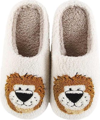 Generic Ladies Slippers Womens Footwear For Winter Cute Cartoon Design Thick Warm Fleece Clogs For Couples Indoor Shoes Perfect For Home Relaxation Lion Head 
