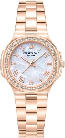 Kenneth Cole Mother-of-Pearl & Crystal Bracelet Watch, 33mm in Pink /Rose Gold at Nordstrom