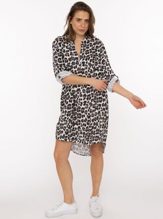 Zwillingsherz Blusentop ZWILLINGSHERZ Rom, Damen, schwarz, braun, Web, Obermaterial: 100% Baumwolle, gemustert, mehrfarbig, oversize knielang, V-Ausschnitt, Krempel