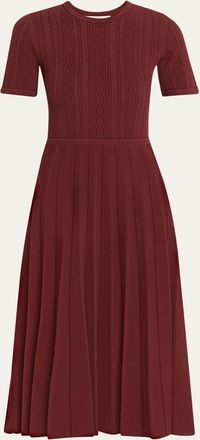 Jason Wu Fisherman-Knit Short-Sleeve Pleated Midi Dress