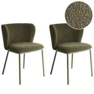 Beliani Conjunto De 2 Sillas De Comedor Modernas Asiento Tapizado Boucl&eacute; Sin Reposabrazos Respaldo Curvo Patas Verdes Verde Oscuro Mina Ii