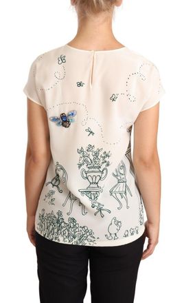 Dolce & Gabbana Womens White Silk Garden Fountain T-Shirt Blouse