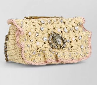 Kurt Geiger raffia clutch bag chain strap crochet