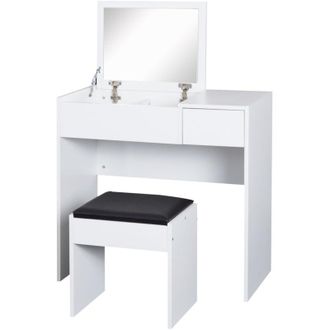 HOMCOM Homcom - Tocador De Maquillaje Con Taburete Mesa De Maquillaje Con Espejo Tapa Abatible 3 Cajas Y 1 Caj&oacute;n De Almacenaje 80x40x79 Cm Y 40x30x40 Cm