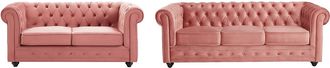 Vente-Unique Sof&aacute;s de 3 y 2 plazas de terciopelo rosa pastel CHESTERFIELD