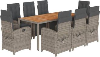 vidaXL Set Comedor Jard&iacute;n 9 Pzas Y Cojines Rat&aacute;n Sint&eacute;tico Gris Vidaxl