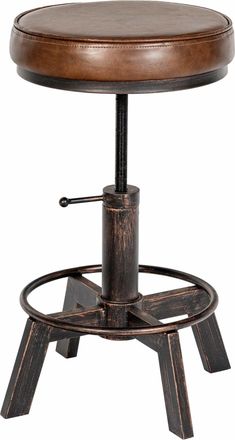 Clp Taburete ajustable con asiento redondo en simil cuero bronce