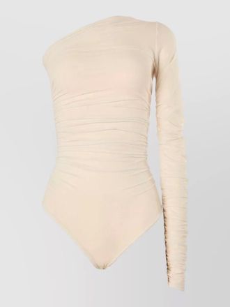 Wolford one shoulder ruched thong sleeve bodysuit