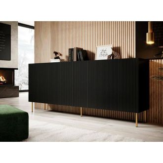 Dmora Aparador Londa, Aparador De Sal&oacute;n Con Cuatro Puertas Batientes, Elevado Del Suelo, 200x42 H82 Cm, Negro